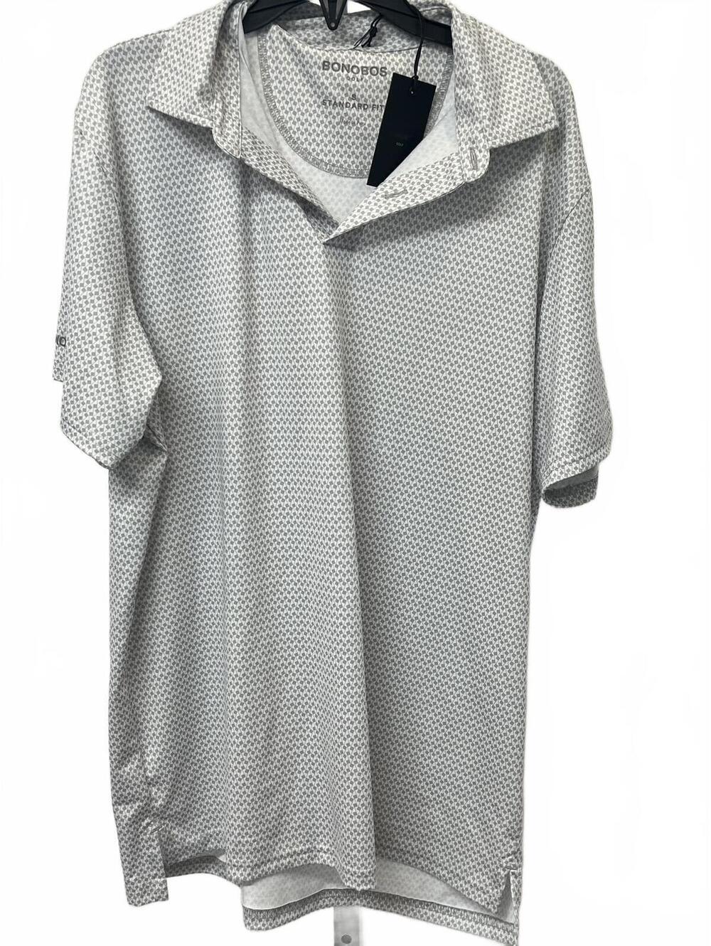 Bonobos Golf Polo Shirt Mens Slim Fit Short Sleeve Blue Geometric gray